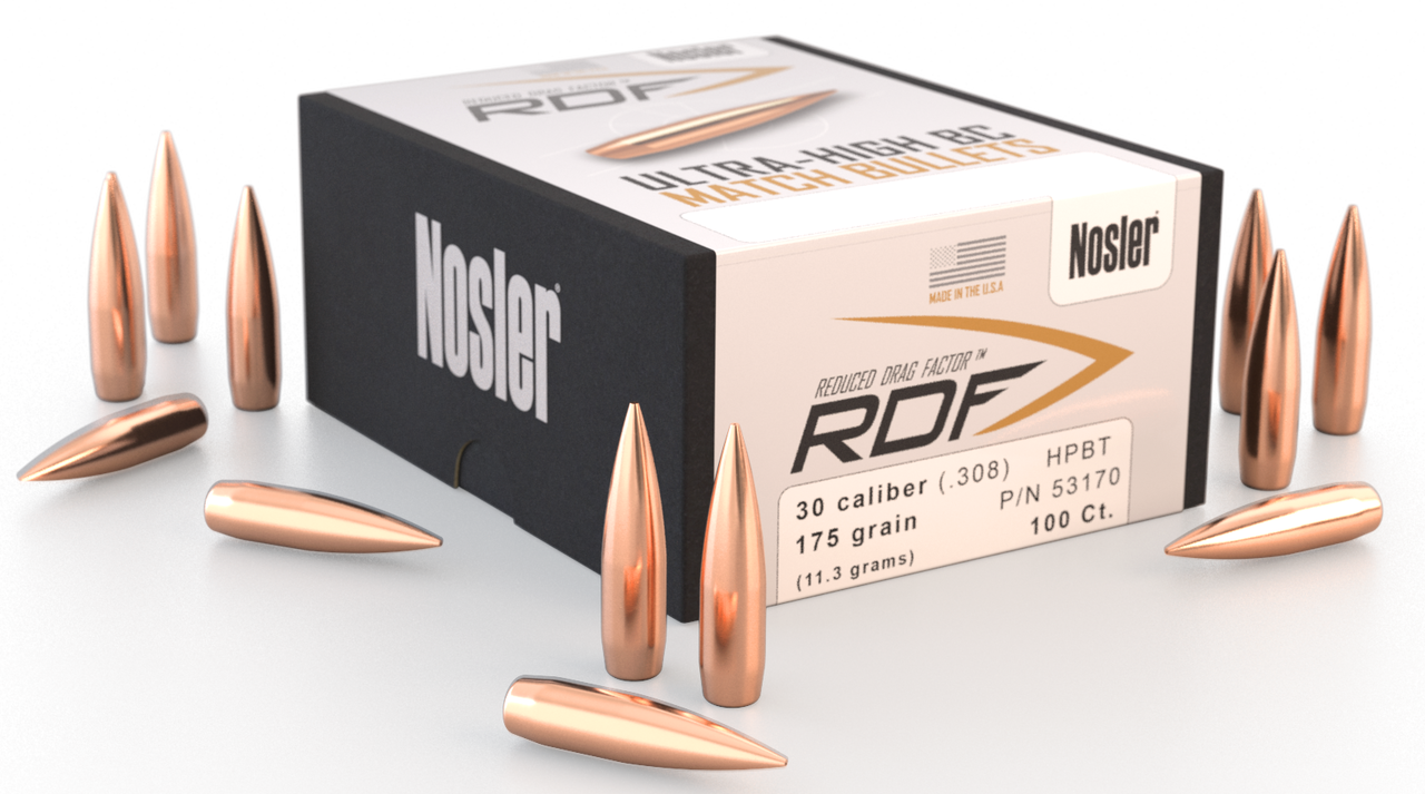 Nosler 30 Caliber 308 Dia Reloading Bullets UltraHigh BC 53170 175 Grain Hollow Point Boat Tail 100 Pieces