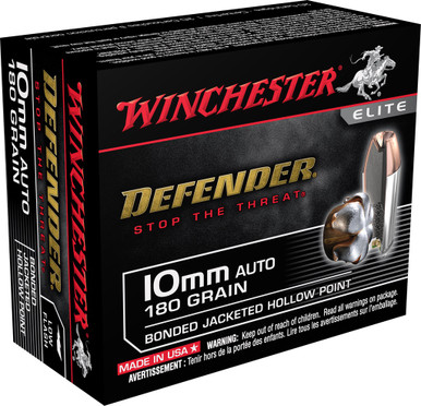 Winchester 10mm Auto Ammunition Defender S10MMPDB 180 Grain Bonded Jacketed Hollow Point 20 Rounds