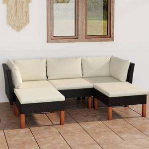  5 Piece Patio Lounge Set with Cushions Poly Rattan Black A949-3059733