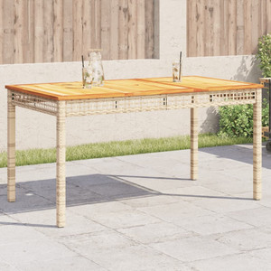  Patio Table Beige 55.1"x31.5"x29.5" Poly Rattan Acacia Wood A949-366278