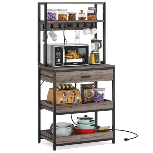 Grey Modern Baker's Rack Kitchen Shelving Unit with Pull-Out Shelves and Drawer Q280-GBRSMCS13257493