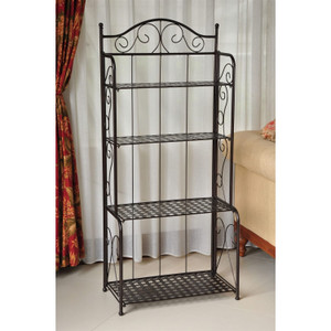 Indoor / Outdoor Folding Iron 4-Shelf Bakers Rack in Bronze with Lattice Shelves Q280-ICFBR5198415