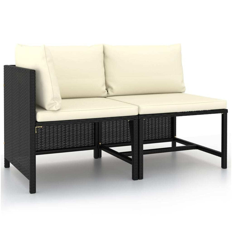 2 Piece Patio Sofa Set with Cushions Black Poly Rattan A949-313520