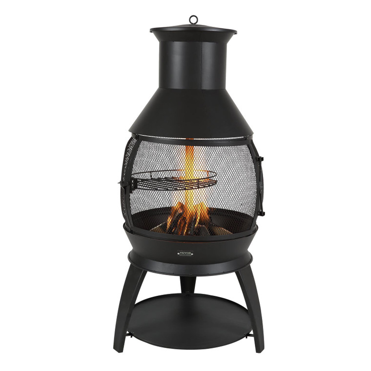 Chiminea, 22 Inch Outdoor Wood Burning Firepit, Iron Spherical Fireplace for BBQ & Warming, Wooden  E415-QXYCL22INCHTA2SAAV0