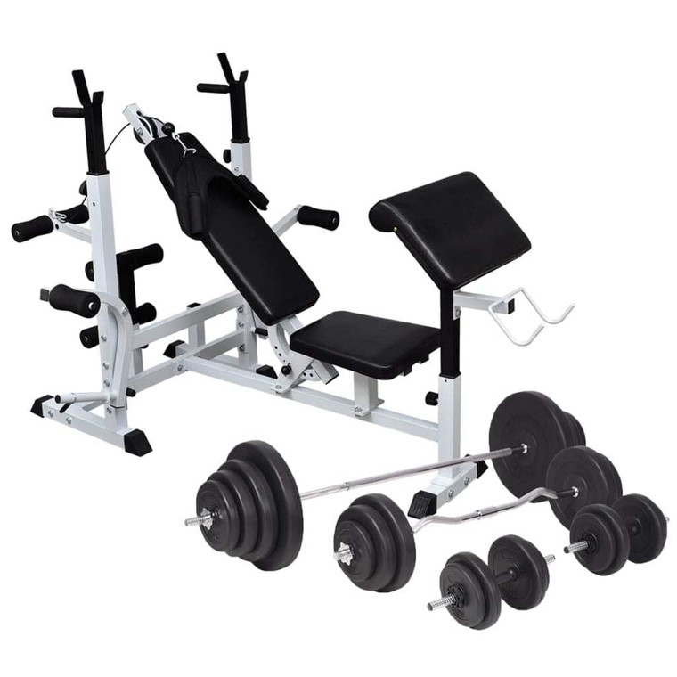 Weight Bench with Weight Rack, Barbell and Dumbbell Set 264.6 lb A949-275378