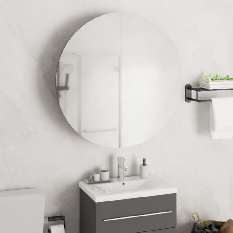 Bathroom Cabinet with Round Mirror&LED White 21.3"x21.3"x6.9 A949-345587
