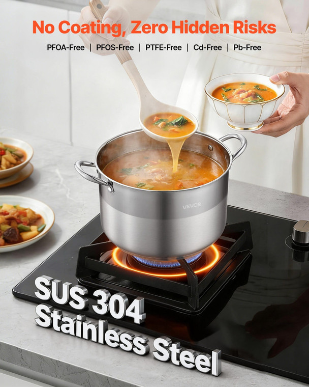 Stainless Steel Stock Pot, 12-Quart Stainless Steel Stockpot with Glass Lid, PFOA-Free, PFAS-Free,  E415-JTTG12QTBXGLHC77J001V0