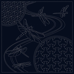 Dragonfly on Navy | Sashiko Pre Printed Squares