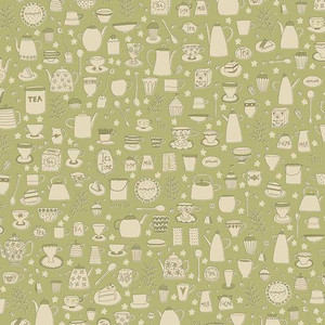 Teacups & Teapots in Sage | Tealicious by Anni Downs | per 50 cm