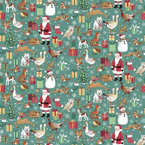 Country Christmas in Teal | Makower Uk by Andover Fabrics | per 10 cm