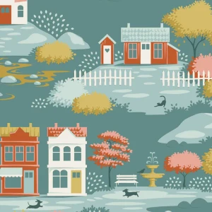 *** PRE SALE *** Village in Teal | Tilda Village Life | per 10cm