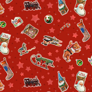 A Day in the Life of Santa - Tossed Toys Red 1/2 Metre Length