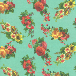Aqua Floral | Flea Market mix by Cathe Holden | per 1/2 metre Aqua Floral | Flea Market mix by Cathe Holden | per 1/2 metre