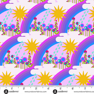Sunshine, raindrops, clouds, flowers and rainbows on lilac. has a 70s feel. Sunshine, raindrops, clouds, flowers and rainbows on lilac. has a 70s feel.