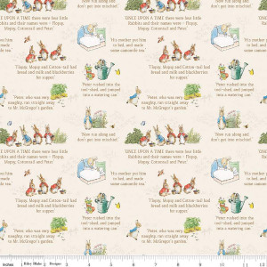 Peter Rabbit images and text on cream Peter Rabbit images and text on cream