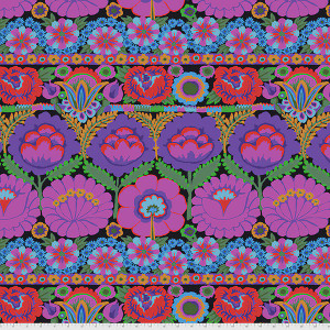 Embroidered Flower Border in Purple | Kaffe Fassett Collective | per 10cm