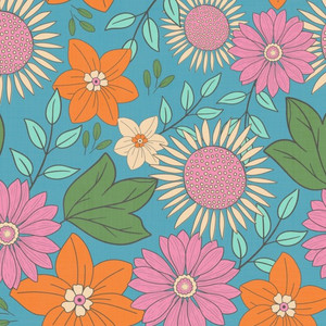 Petal Power by Mel Armstrong| Retro Floral Blue | per 10cm
