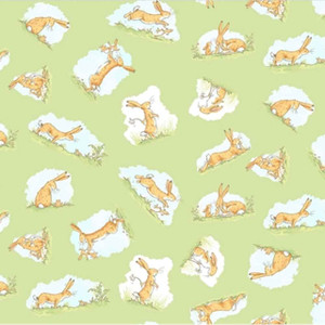 Nutbrown Hares in Green | Guess How Much I Love You by Clothworks | per 10cm Nutbrown Hares in Green | Guess How Much I Love You by Clothworks | per 10cm