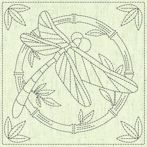 Dragonfly on Greige | Sashiko Pre Printed Squares