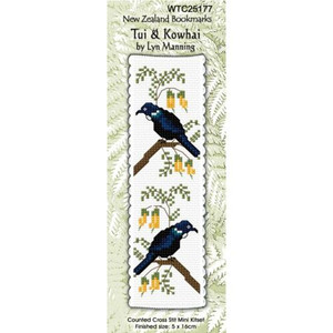 Tui & Kowhai Cross Stitch Bookmark Kit | New Zealand Bookmarks by L:yn Manning Tui & Kowhai Cross Stitch Bookmark Kit | New Zealand Bookmarks by L:yn Manning