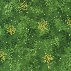 Gold Snowflakes over Pine Branches | Holiday Splendour by Peggy Toole | per 10cm Gold Snowflakes over Pine Branches | Holiday Splendour by Peggy Toole | per 10cm