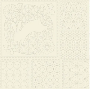 Linen Cotton Sashiko Panel in Natural | per 50cm panel