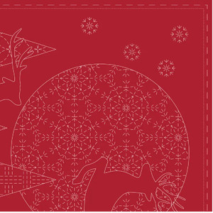 Linen Cotton Christmas Sashiko Panel in Red | per 50cm panel