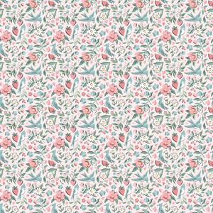 Bluebirds & Berries in Pink | Granny's Sewing Room by Sheri McCulley | per 10cm