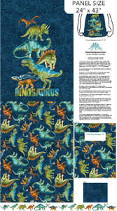 Dino Roar Bag Panel in Navy | per 60cm panel