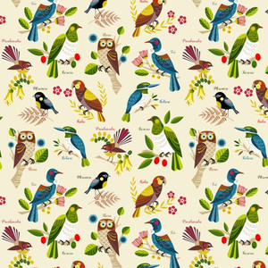 LAST PIECE | Native Bloom Birds in Natural | Kiwiana | per 10cm