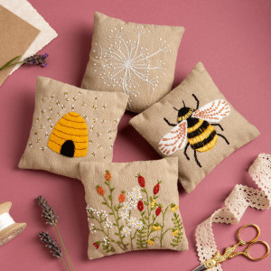 Linen Lavender Bags Embroidery Kit Bees