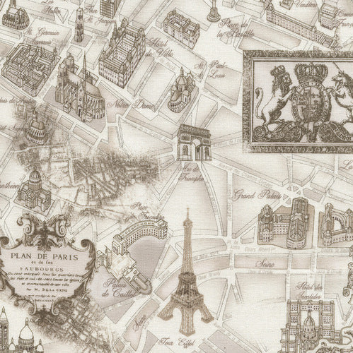 Paris Map on Cream | Timeless Treasures | per 10cm