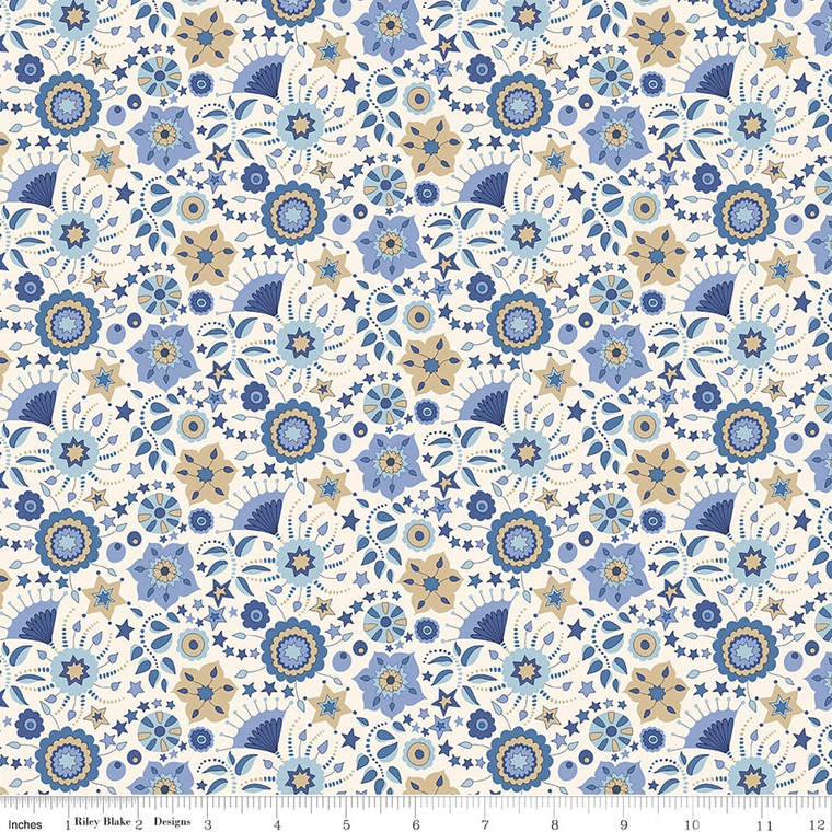 Festive Florals in Blue | Summer Fair by Liberty | per 10cm