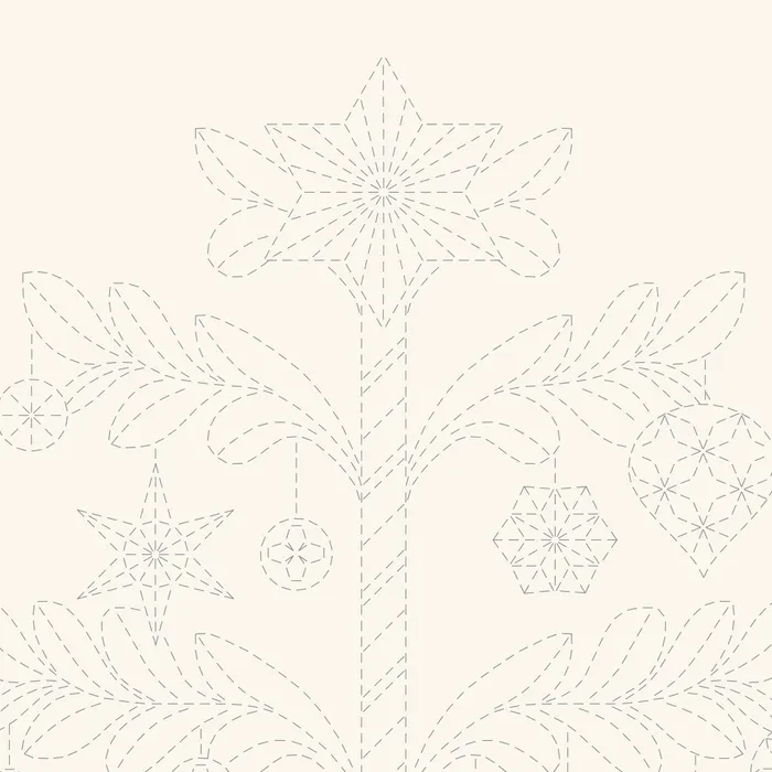 Linen Cotton Sashiko Tree Panel in Natural | per 90cm panel