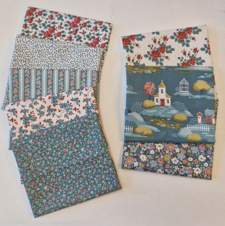 *** PRE SALE *** | Tilda Village Life Fat 1/4 Bundle in Teal x 8
