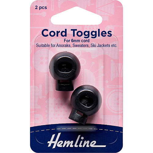 Hemline Cord Toggles in Black | 2pcs
