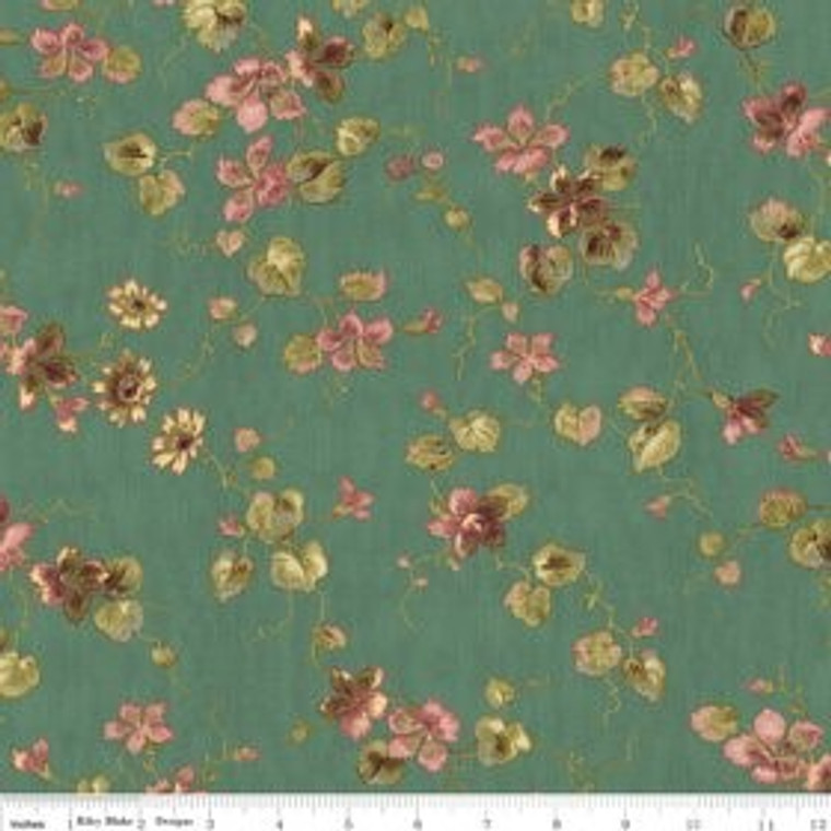 Isabella Teal Medium Floral 1/2 Metre Length