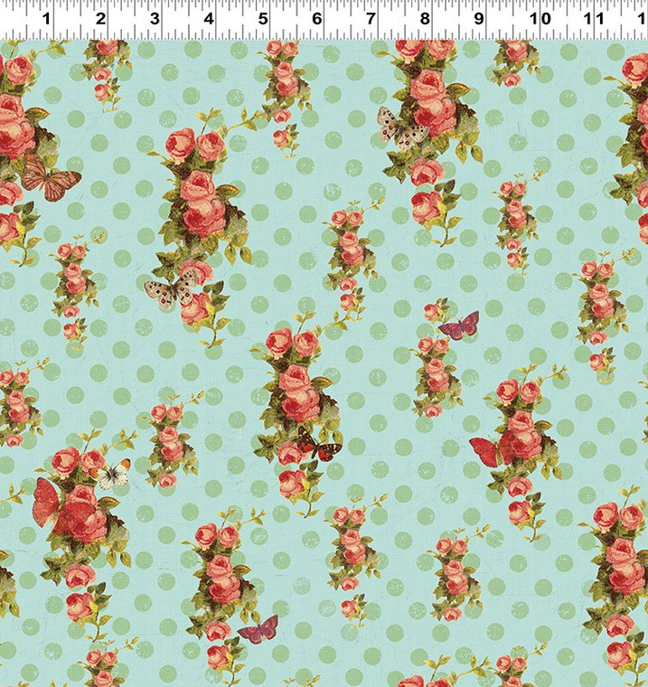 Devotion - Floral Dot Aqua 1/2 Metre Length