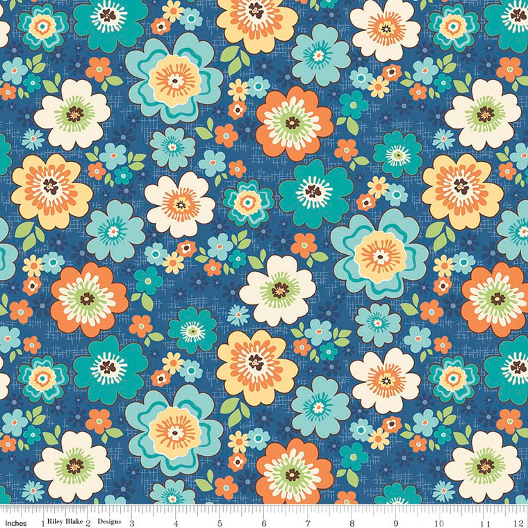 ROAD BLOSSOMS BLUE 1/2 Metre Length
