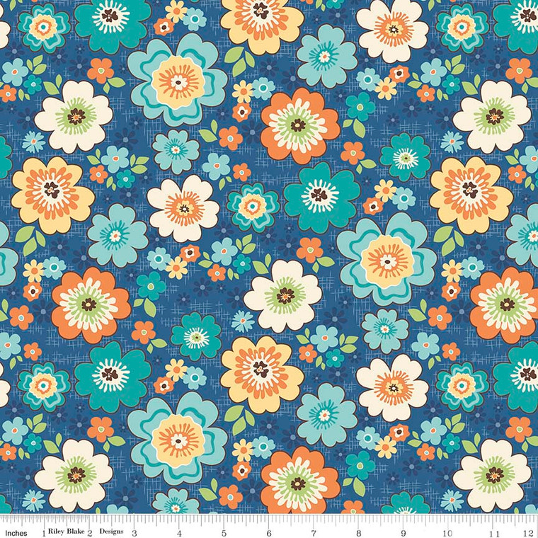 ROAD BLOSSOMS BLUE 1/2 Metre Length