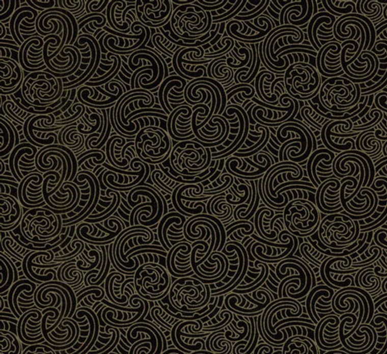 Ponga Koru in Black | Kiwiana | per quarter metre