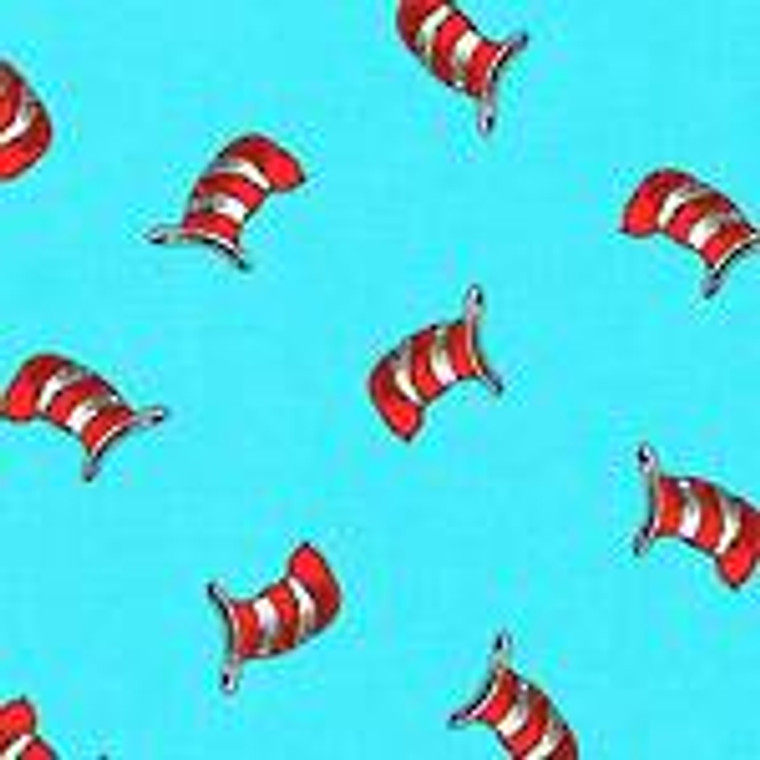 Dr Seuss - Cat in the Hat- Hats on turq  - per half metre length