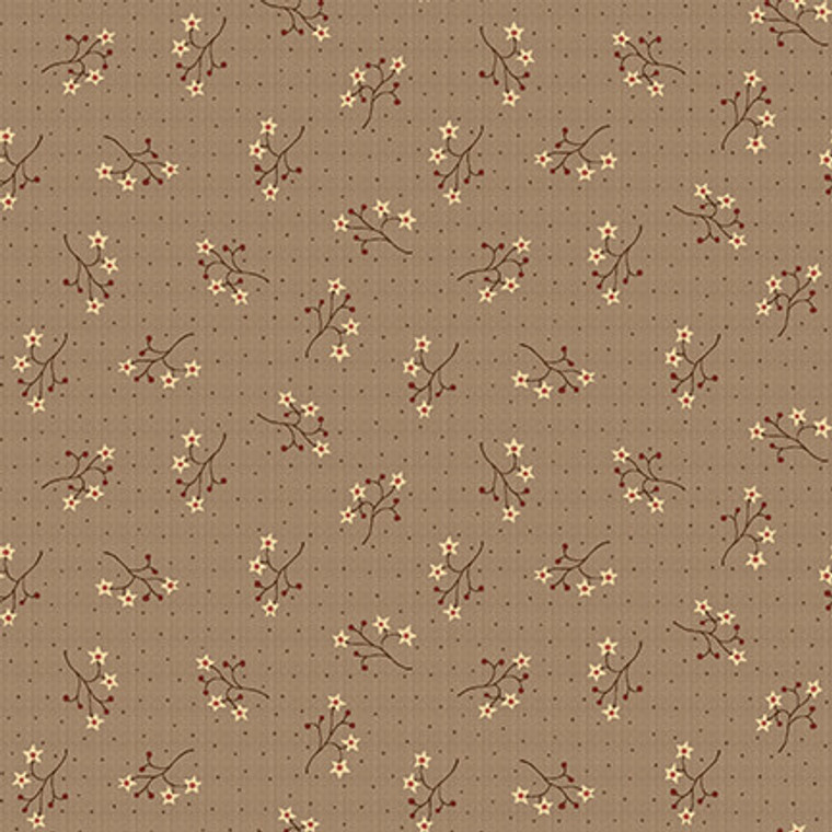 Starflower Sprigs Cocoa - On the 12th day Collection - 1/2 metre length