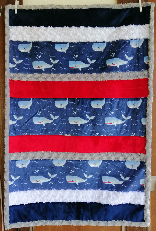 Whale Time Minky Blue Quilt - 42 1/2" x 30"