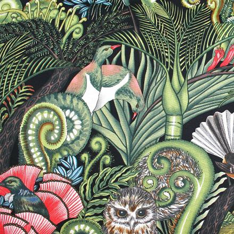 NZ Kiwiana Forest Birds in Onyx | Hoffman California International Fabrics | per quarter metre