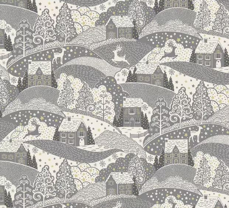 Scandi Scene on Grey - per half metre length