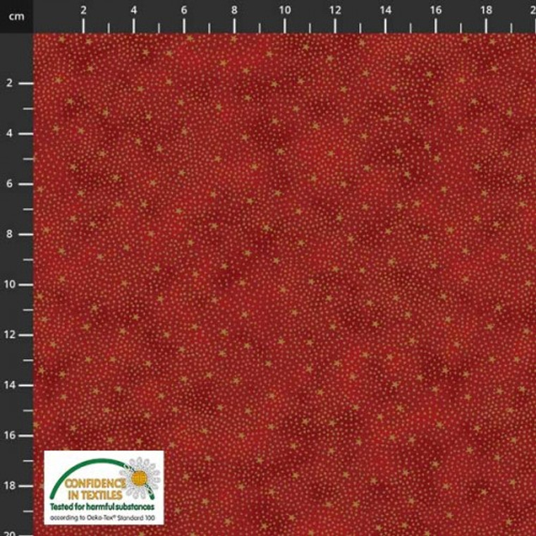 Stof Christmas Stars & Dots  Red/Gold  - per half metre length