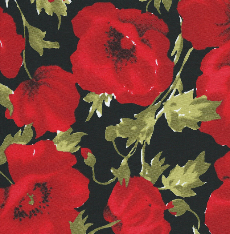 Poppies on Black | per half metre