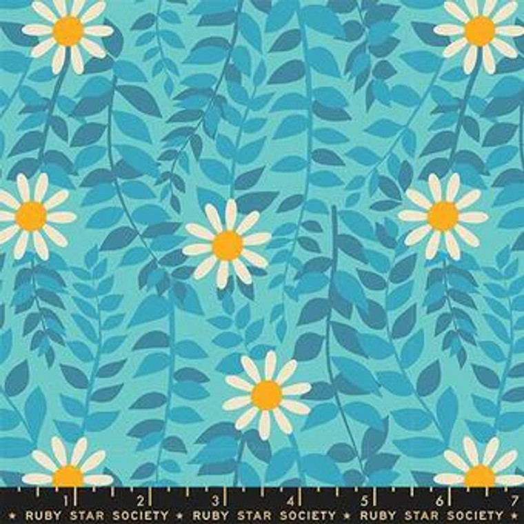 Ruby Star Society Daisies & Leaves in Blue - per quarter metre