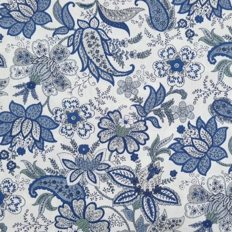blue floral and paisley designs on white background